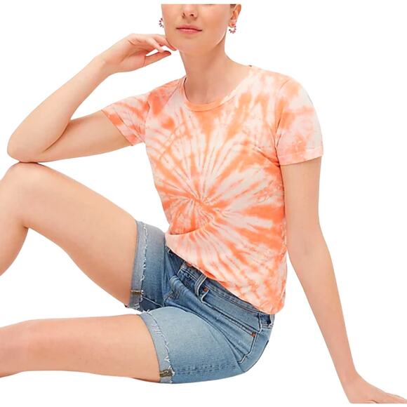 NWT J. Crew Women's Pink and Peach Tie-Dyed Crewneck Cotton Tee - Picture 3 of 10